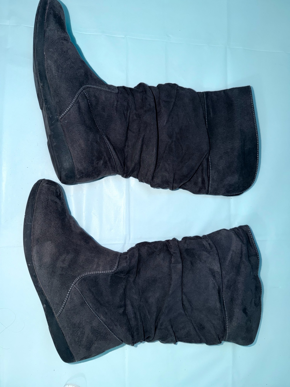 Women's Black Suede Slouchy Mid-Calf Boots